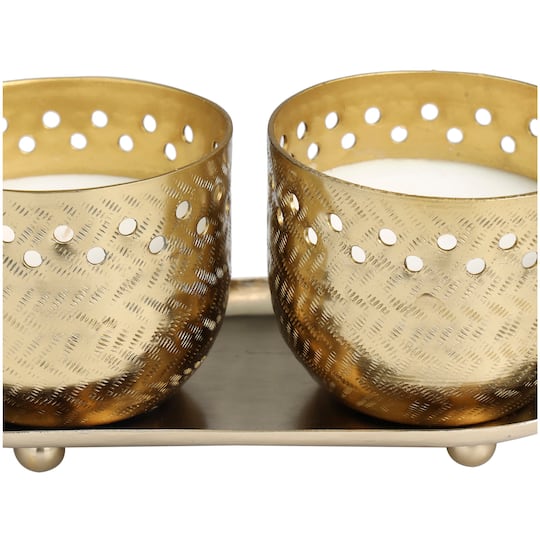 Egyptian Mint Scented Cutout Spotted Candles in Gold Bowls Set